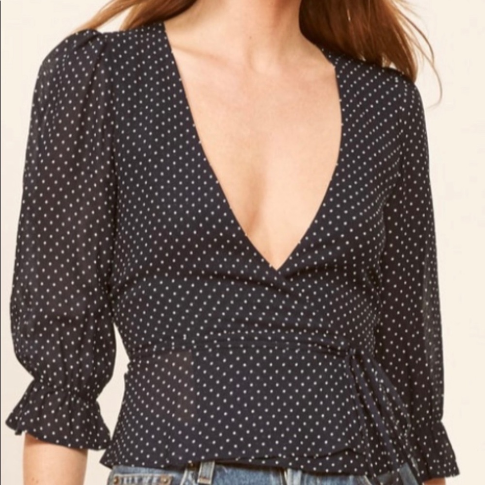 Reformation Emma Polka Dot Wrap Top